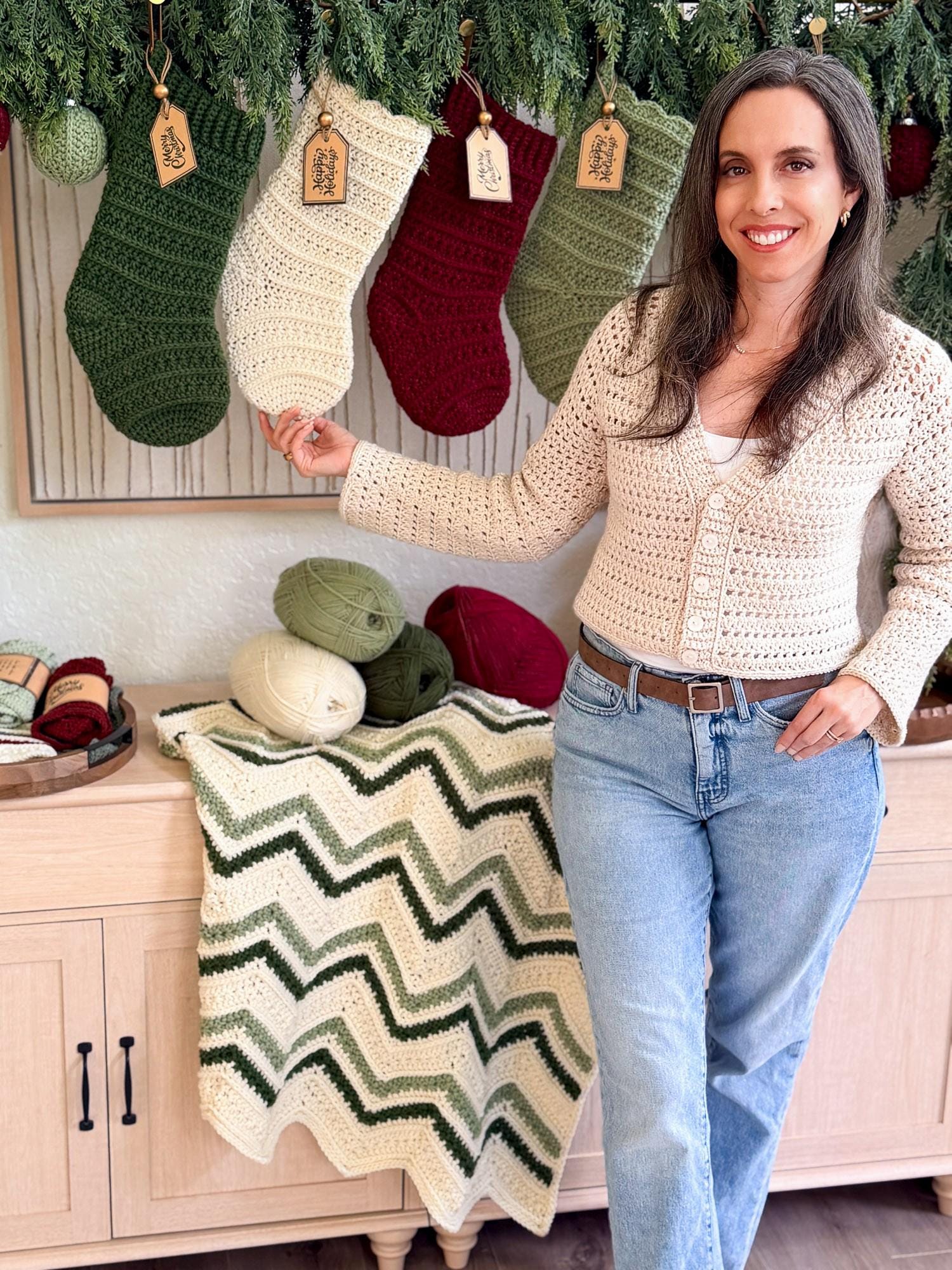 Christmas Crochet Pattern Collection | Petal Loop Stitch Holiday Decor Set | Stocking Ornament Blanket Washcloth | Printables | PDF Download