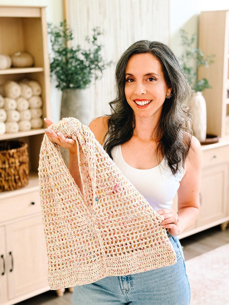 CROCHET PATTERN + VIDEO Knotted Mesh Crochet Bag | Easy Mesh Market Bag | Beach Tote and Project Bag | 3 Sizes | Instant Pdf Download