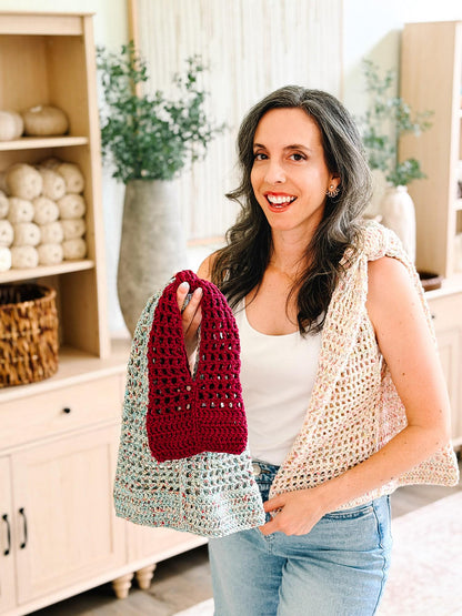 CROCHET PATTERN + VIDEO Knotted Mesh Crochet Bag | Easy Mesh Market Bag | Beach Tote and Project Bag | 3 Sizes | Instant Pdf Download