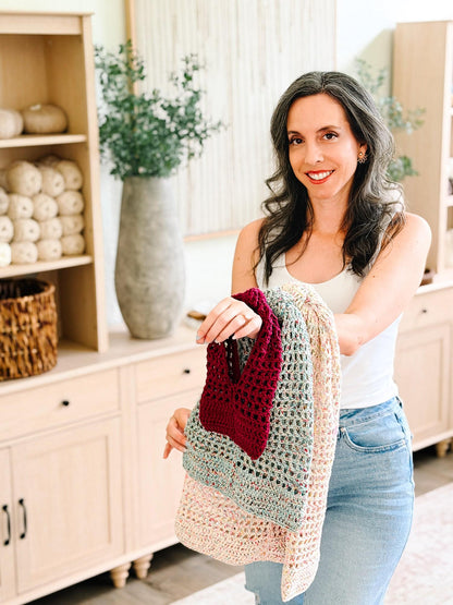 CROCHET PATTERN + VIDEO Knotted Mesh Crochet Bag | Easy Mesh Market Bag | Beach Tote and Project Bag | 3 Sizes | Instant Pdf Download