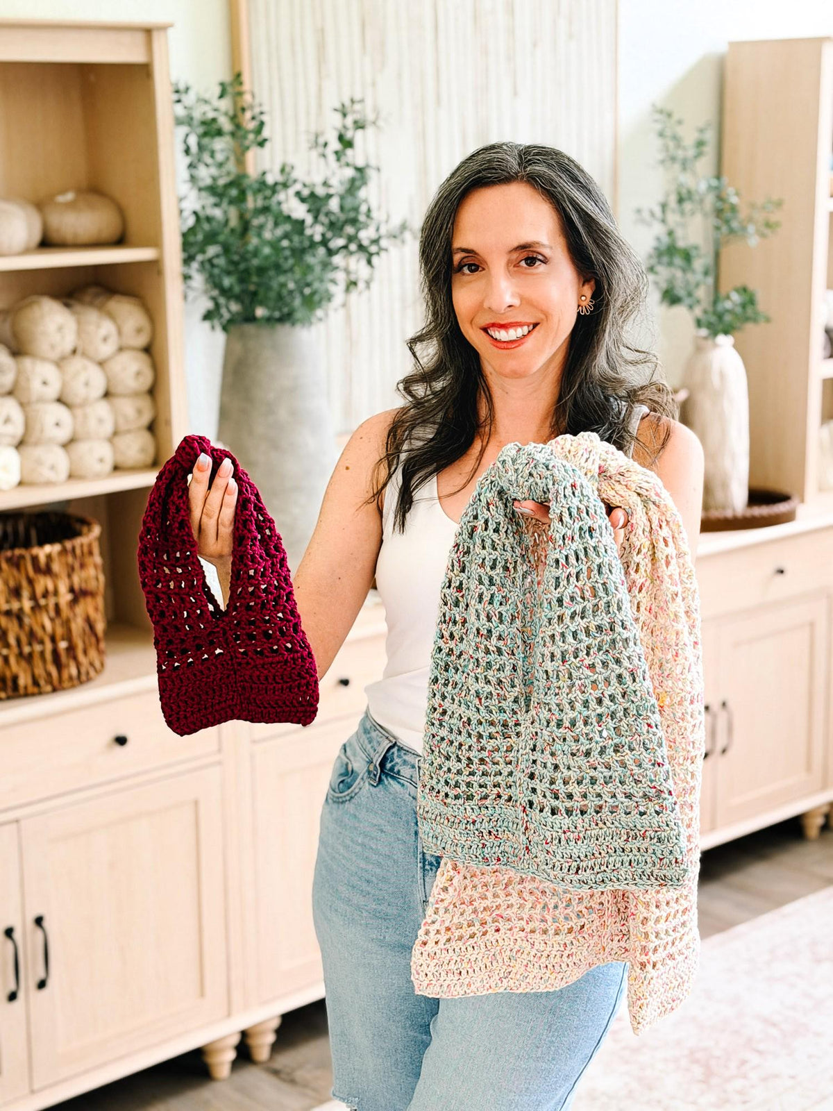 CROCHET PATTERN + VIDEO Knotted Mesh Crochet Bag | Easy Mesh Market Bag | Beach Tote and Project Bag | 3 Sizes | Instant Pdf Download