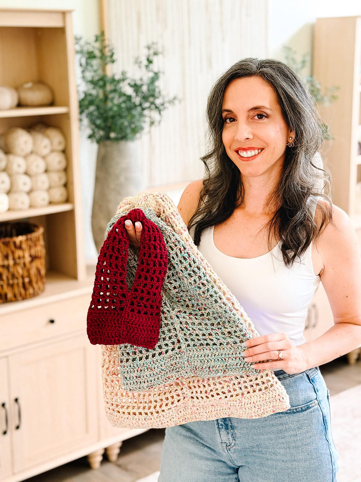 CROCHET PATTERN + VIDEO Knotted Mesh Crochet Bag | Easy Mesh Market Bag | Beach Tote and Project Bag | 3 Sizes | Instant Pdf Download