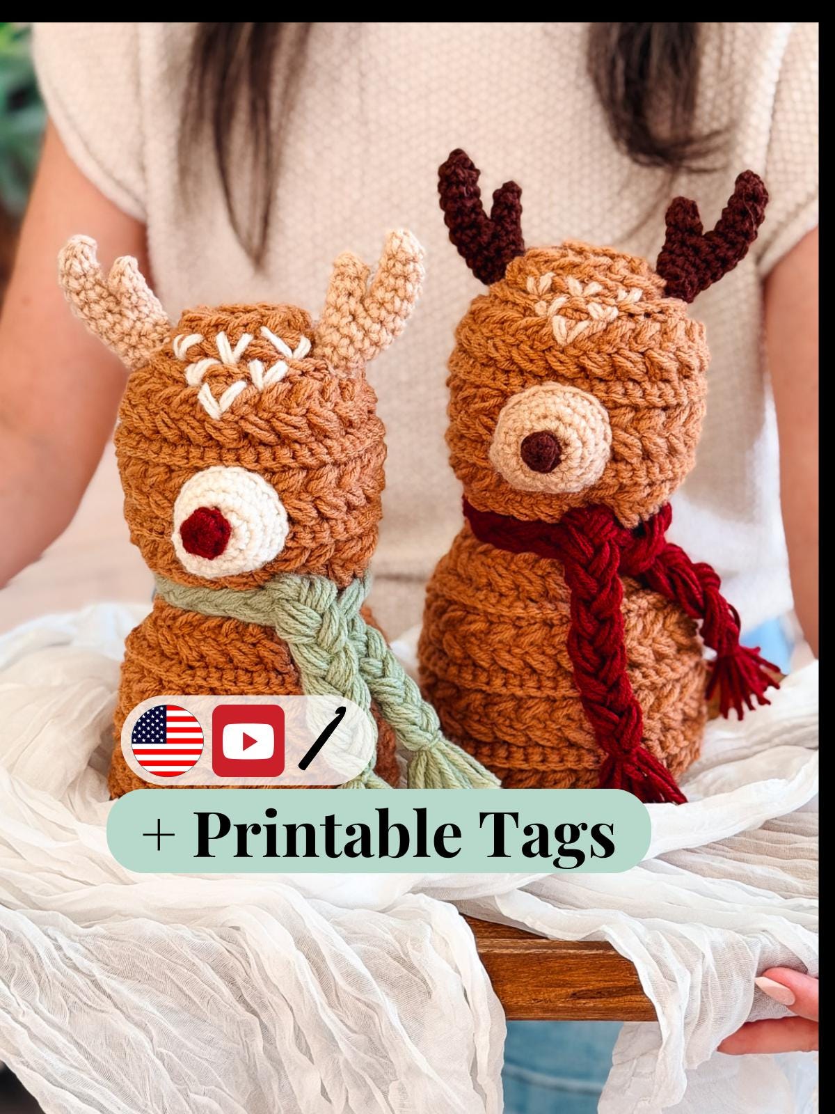 CROCHET PATTERN + VIDEO Wheat Stitch Reindeer | Textured Amigurumi | Worsted Weight | Christmas Decor | Instant Pdf Download