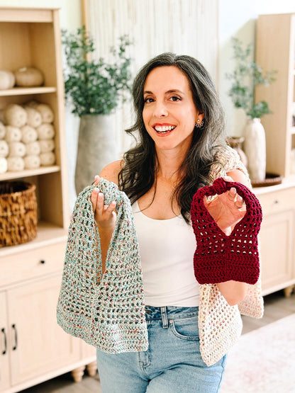 CROCHET PATTERN + VIDEO Knotted Mesh Crochet Bag | Easy Mesh Market Bag | Beach Tote and Project Bag | 3 Sizes | Instant Pdf Download