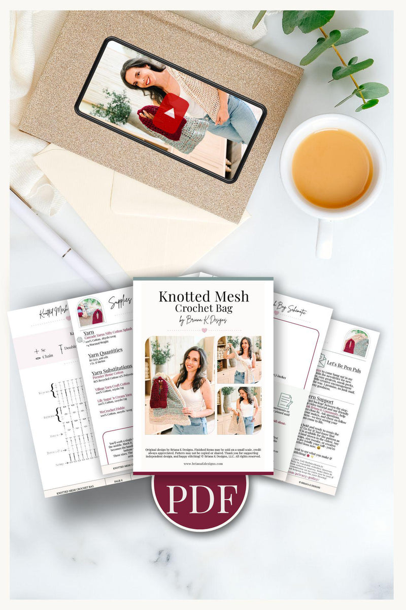 CROCHET PATTERN + VIDEO Knotted Mesh Crochet Bag | Easy Mesh Market Bag | Beach Tote and Project Bag | 3 Sizes | Instant Pdf Download