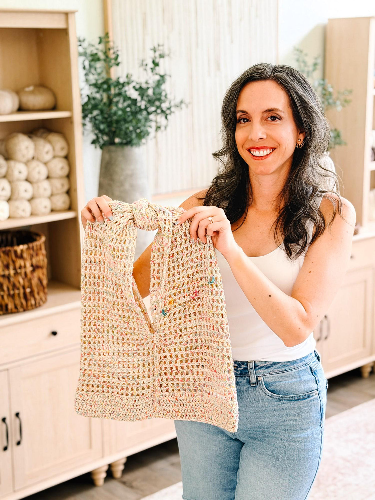 CROCHET PATTERN + VIDEO Knotted Mesh Crochet Bag | Easy Mesh Market Bag | Beach Tote and Project Bag | 3 Sizes | Instant Pdf Download