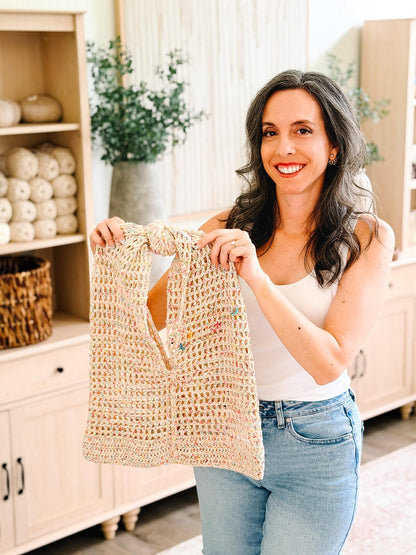 CROCHET PATTERN + VIDEO Knotted Mesh Crochet Bag | Easy Mesh Market Bag | Beach Tote and Project Bag | 3 Sizes | Instant Pdf Download