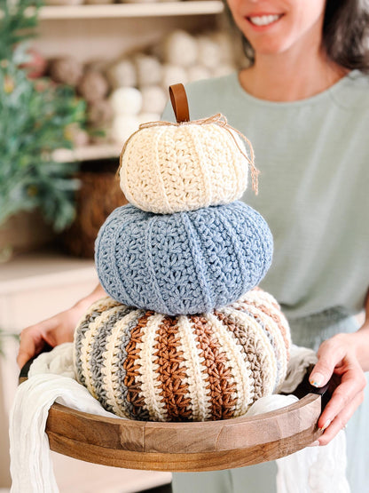 CROCHET PATTERN + APP and Video, Petal Loop Stitch Pumpkin | Stacking Fall Pumpkins | 3 Sizes | Textured Pumpkin Decor | Instant Download