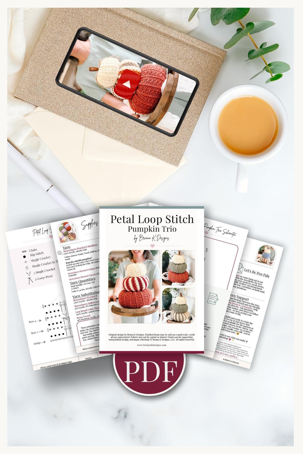 CROCHET PATTERN + APP and Video, Petal Loop Stitch Pumpkin | Stacking Fall Pumpkins | 3 Sizes | Textured Pumpkin Decor | Instant Download