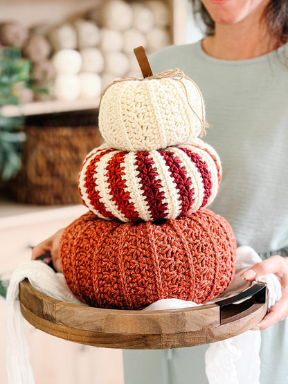 CROCHET PATTERN + APP and Video, Petal Loop Stitch Pumpkin | Stacking Fall Pumpkins | 3 Sizes | Textured Pumpkin Decor | Instant Download