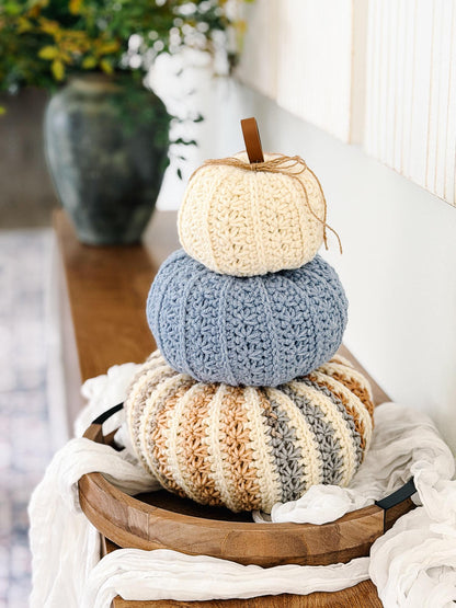CROCHET PATTERN + APP and Video, Petal Loop Stitch Pumpkin | Stacking Fall Pumpkins | 3 Sizes | Textured Pumpkin Decor | Instant Download