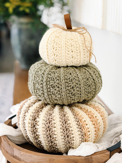 CROCHET PATTERN + APP and Video, Petal Loop Stitch Pumpkin | Stacking Fall Pumpkins | 3 Sizes | Textured Pumpkin Decor | Instant Download