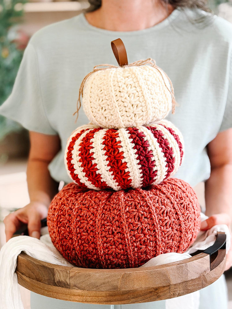 CROCHET PATTERN + APP and Video, Petal Loop Stitch Pumpkin | Stacking Fall Pumpkins | 3 Sizes | Textured Pumpkin Decor | Instant Download