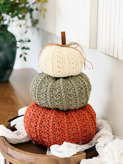 CROCHET PATTERN + APP and Video, Petal Loop Stitch Pumpkin | Stacking Fall Pumpkins | 3 Sizes | Textured Pumpkin Decor | Instant Download