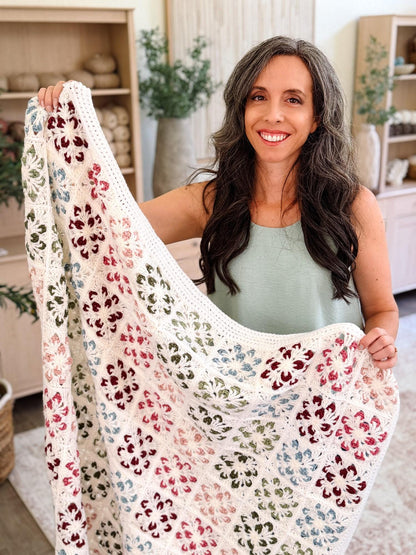 CROCHET PATTERN + VIDEO Blossom Granny Square Blanket | Flower Granny Square Afghan | 9 Sizes Lovey to Twin | Instant Pdf Download