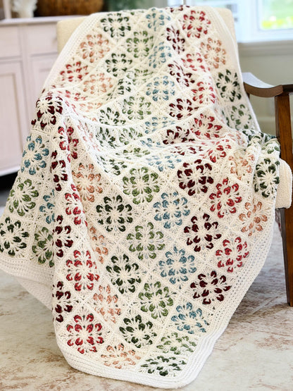 CROCHET PATTERN + VIDEO Blossom Granny Square Blanket | Flower Granny Square Afghan | 9 Sizes Lovey to Twin | Instant Pdf Download