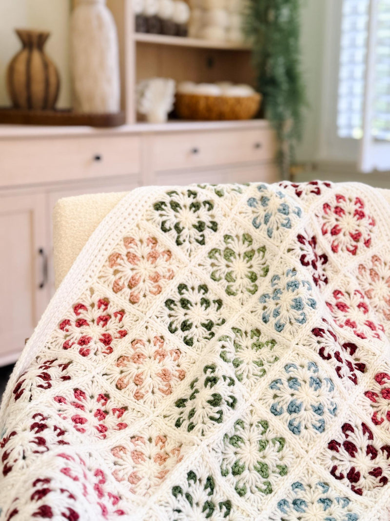 CROCHET PATTERN + VIDEO Blossom Granny Square Blanket | Flower Granny Square Afghan | 9 Sizes Lovey to Twin | Instant Pdf Download