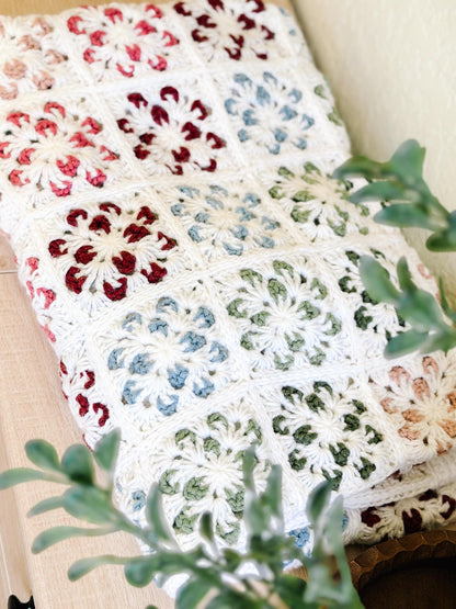 CROCHET PATTERN + VIDEO Blossom Granny Square Blanket | Flower Granny Square Afghan | 9 Sizes Lovey to Twin | Instant Pdf Download