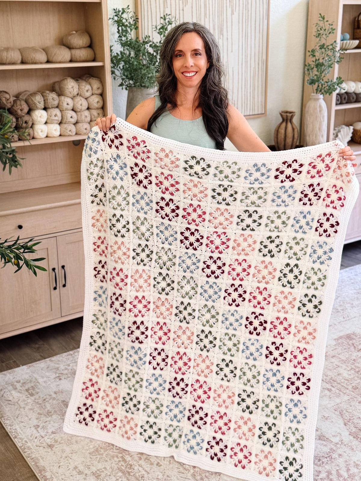 CROCHET PATTERN + VIDEO Blossom Granny Square Blanket | Flower Granny Square Afghan | 9 Sizes Lovey to Twin | Instant Pdf Download