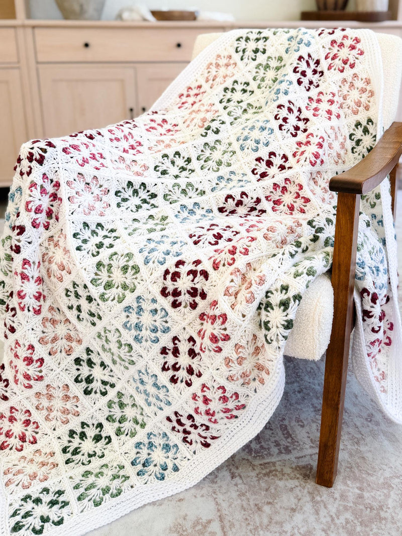 CROCHET PATTERN + VIDEO Blossom Granny Square Blanket | Flower Granny Square Afghan | 9 Sizes Lovey to Twin | Instant Pdf Download