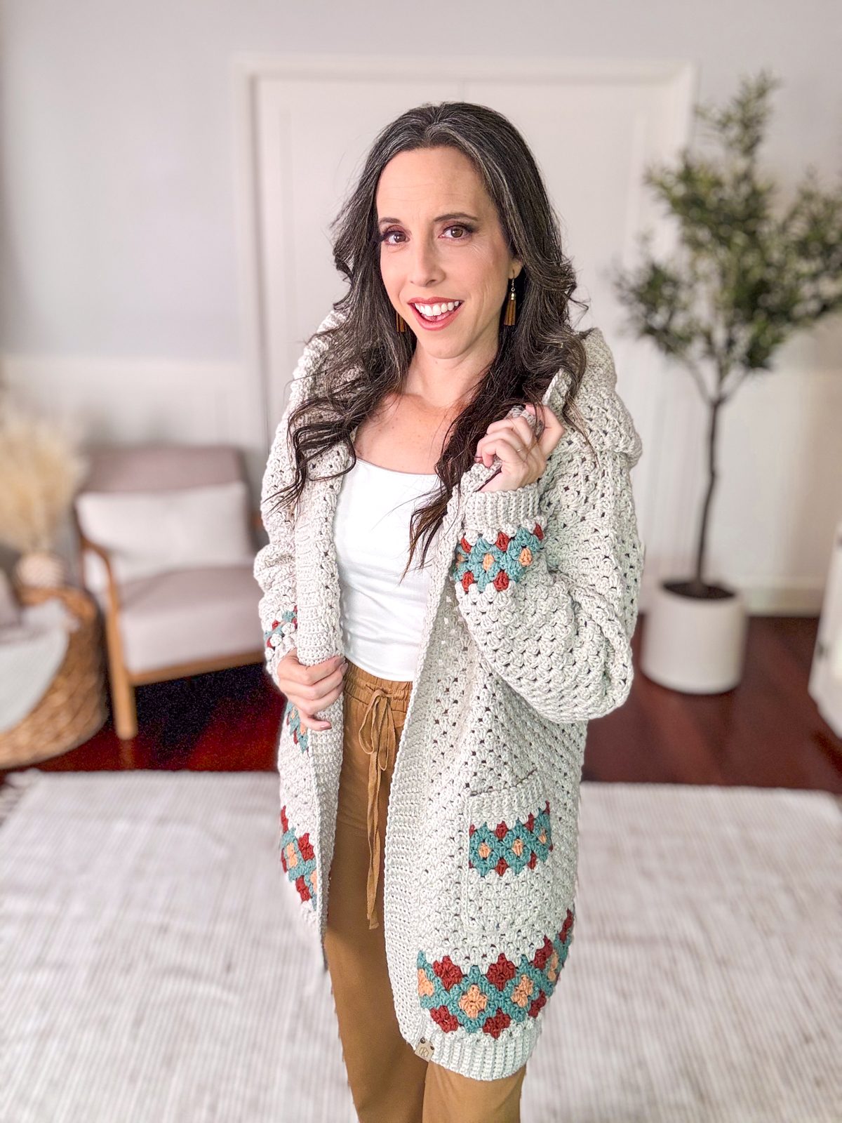 Gemstone Hues hooded granny stitch crochet cardigan