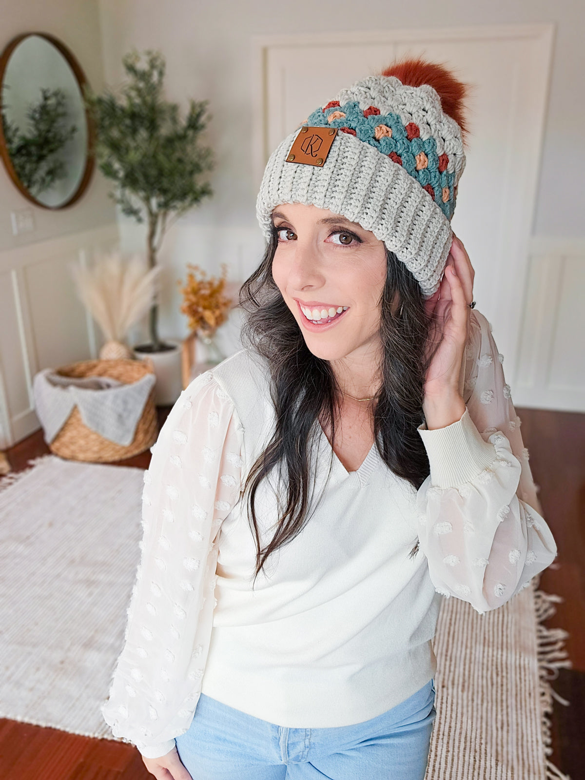 Gemstone Hues crochet beanie in granny stitch colorwork