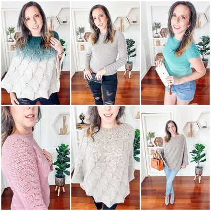 Lovely Lace crochet collection: ombre lace poncho, lace sleeve sweater and short sleeve lace top