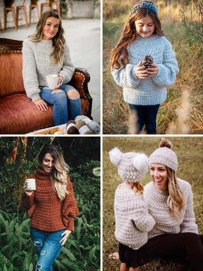 Macchiato Crochet Collection E-book | 6 Patterns: Adult & Child Sweater, Poncho, Beanie, Tree Skirt, Ornament | PDF