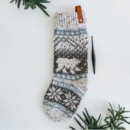 CROCHET PATTERN  Polar Bear Stroll Crochet Stocking Pattern Plus Charts. Christmas Stocking Holiday Crochet Decor