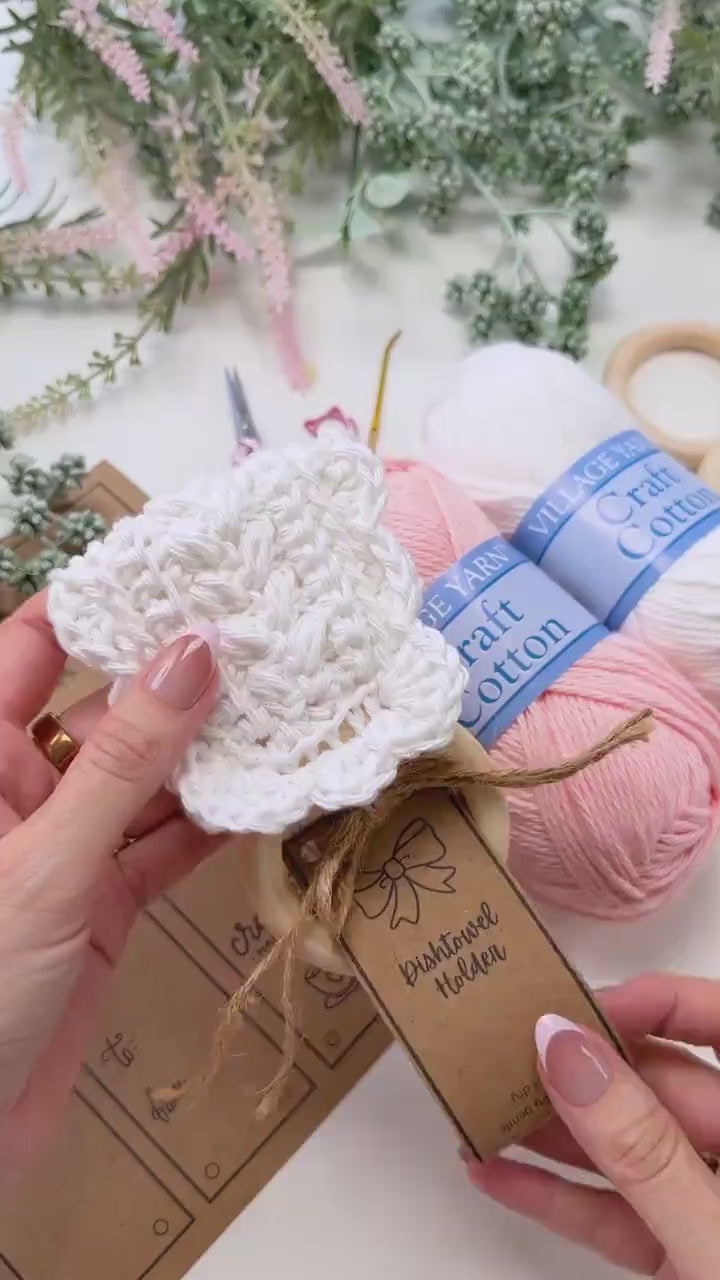 CROCHET PATTERN + VIDEO Crochet Dishtowel Holder Pattern, Wheat Stitch™ Scalloped Towel Holder, Kitchen Crochet, Hanging Towel Holder Decor