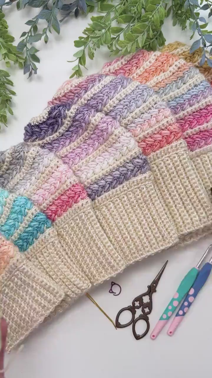 CROCHET PATTERN + VIDEO Wheat Stitch™ Crochet Beanie Pattern | Puff Stitch Hat Pdf Easy Crochet Hat Tutorial in 8 Sizes + Gift Tag Printable