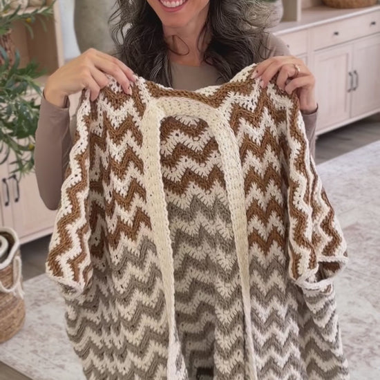 Video of the Ripple Crochet Ruana being worn and styled