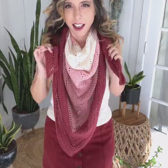CROCHET PATTERN + VIDEO Pretty in Pink Triangle Crochet Pattern + Charts, Beginner Triangle Crochet Shawl