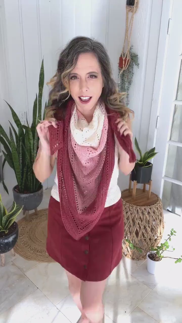 CROCHET PATTERN + VIDEO Pretty in Pink Triangle Crochet Pattern + Charts, Beginner Triangle Crochet Shawl
