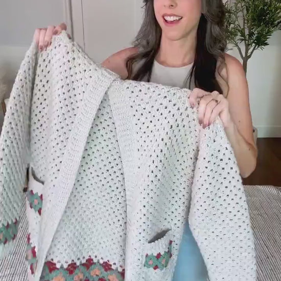 CROCHET PATTERN + VIDEO Gemstone Granny Stitch Crochet Cardigan Pattern with Hood and Pockets Size-Inclusive xs-5x, Video & Colorwork Charts