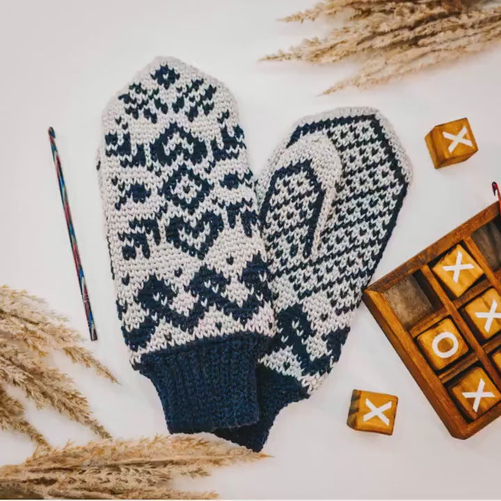 CROCHET PATTERN Traditional Fair Isle Crochet Mitten Pattern, One Size Crochet Pattern, Winter Glove Mitten Accessories