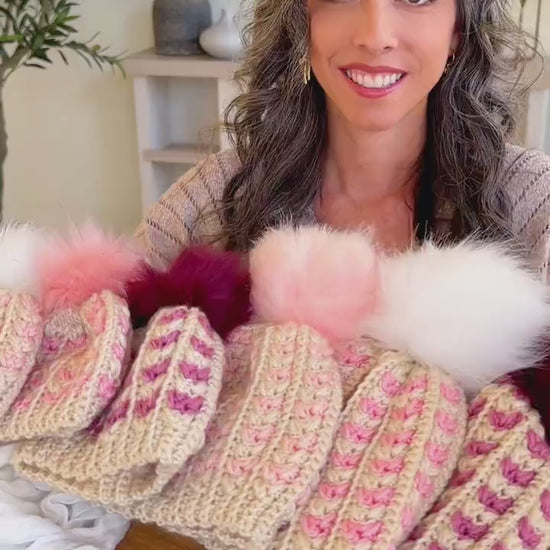 CROCHET PATTERN + VIDEO Wheat Stitch Sweetheart Crochet Hat Pattern, 8 Sizes from Newborn to Adult, Crochet Heart Hat with Printable Tags