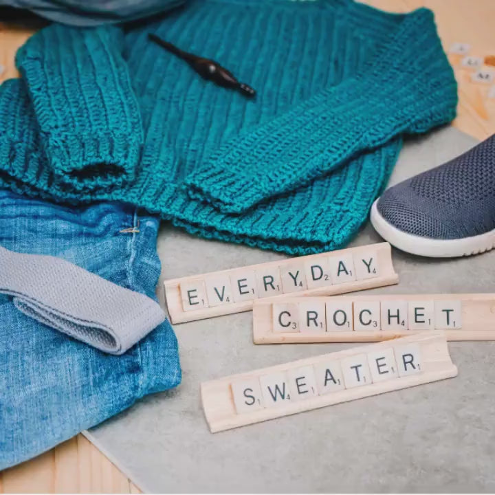CROCHET PATTERN + VIDEO Everyday Crochet Sweater Pattern, Child & Adult sizes to 5x, Pullover Crochet Sweater Pattern, Video Tutorial Incl.