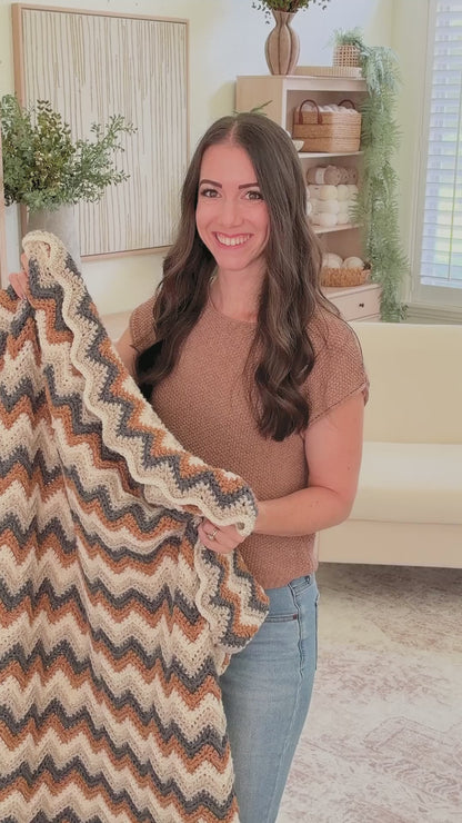 CROCHET PATTERN + VIDEO Ripple Blanket and Washcloth | 15 Blanket Sizes | Chevron Zigzag | Instant Pdf Download