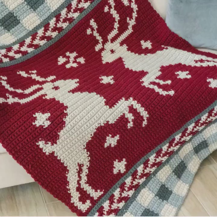 CROCHET PATTERN Prancing Through the Holidays Deer Crochet Blanket, Colorwork Throw, Holiday Décor, Written & Chart Instruction