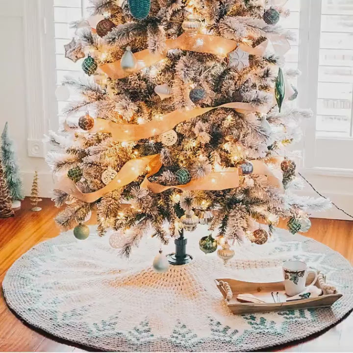 CROCHET PATTERN + VIDEO Pine Crochet Christmas Tree Skirt, Home Decor, Holiday Crochet Decor Pattern, Christmas Home Decor