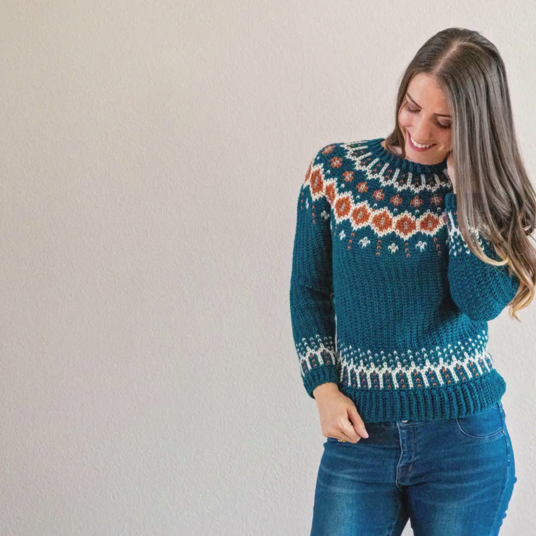 CROCHET PATTERN + VIDEO Fawning over you Colorwork Crochet Sweater, xs to 5X sizes, Pullover Crochet Colorwork Pattern Tutorial