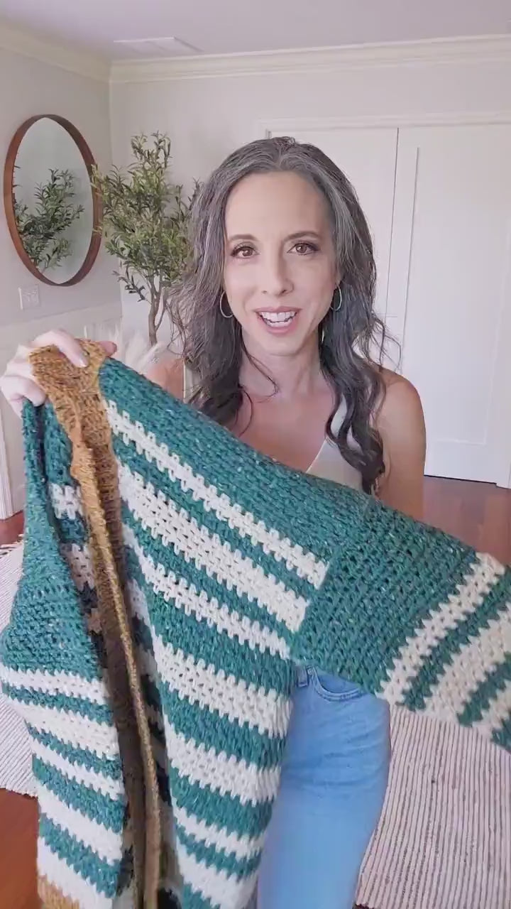 CROCHET PATTERN + VIDEO Shortbread Duster Crochet Pattern, xs to 5x sizes Jacket Long Cardigan Crochet Colorwork Pattern Stipes