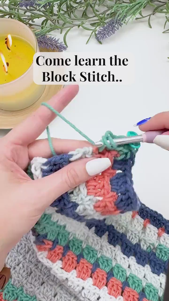 CROCHET PATTERN + VIDEO Easy Block Stitch Crochet Blanket Pattern – 15 Sizes + Video Tutorial – Self-Striping Yarn