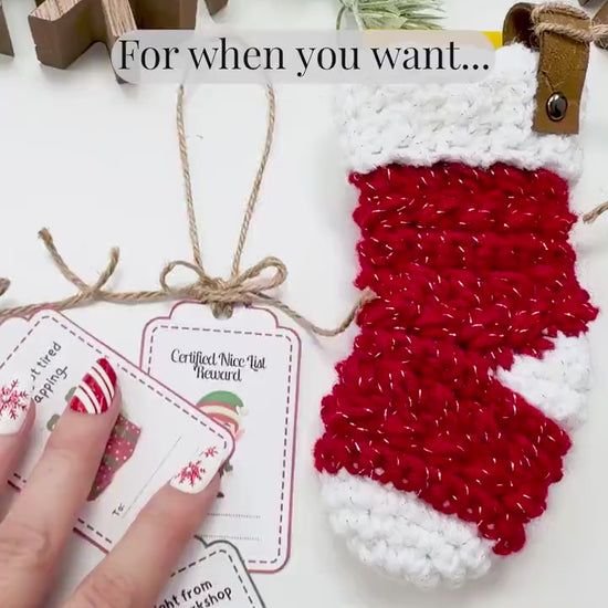 CROCHET PATTERN + VIDEO Wheat Stitch™ Mini Stocking Crochet Pattern, Quick Diy Gift Card Holder, Holiday Mini Stocking Advent Calendar Easy