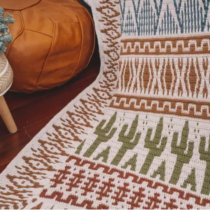 CROCHET PATTERN Desert Cactus Mosaic Crochet Blanket, Instant Download Pattern, Chart & Written Instructions Mosaic Stitch Video Tutorial