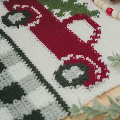 CROCHET PATTERN + VIDEO Red Christmas Truck Table Runner Crochet Pattern, Includes Chart, Holiday Christmas Decor Crochet Pattern