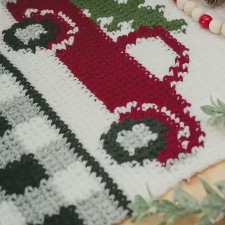 CROCHET PATTERN + VIDEO Red Christmas Truck Table Runner Crochet Pattern, Includes Chart, Holiday Christmas Decor Crochet Pattern