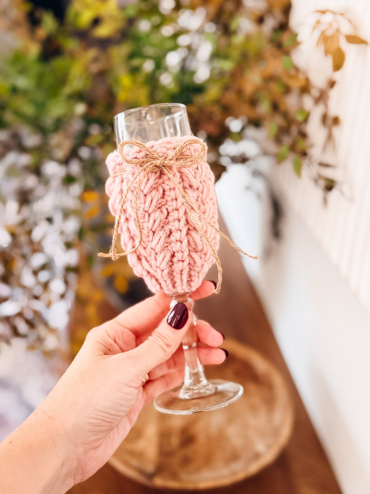 Crochet pumpkin wine glass cozy pattern